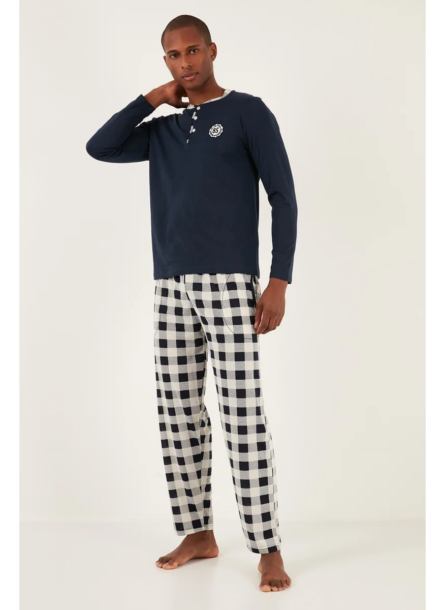 Buratti Checked Cotton Regular Fit Long Sleeve Pajama Set Men's Pajama Set 60961003