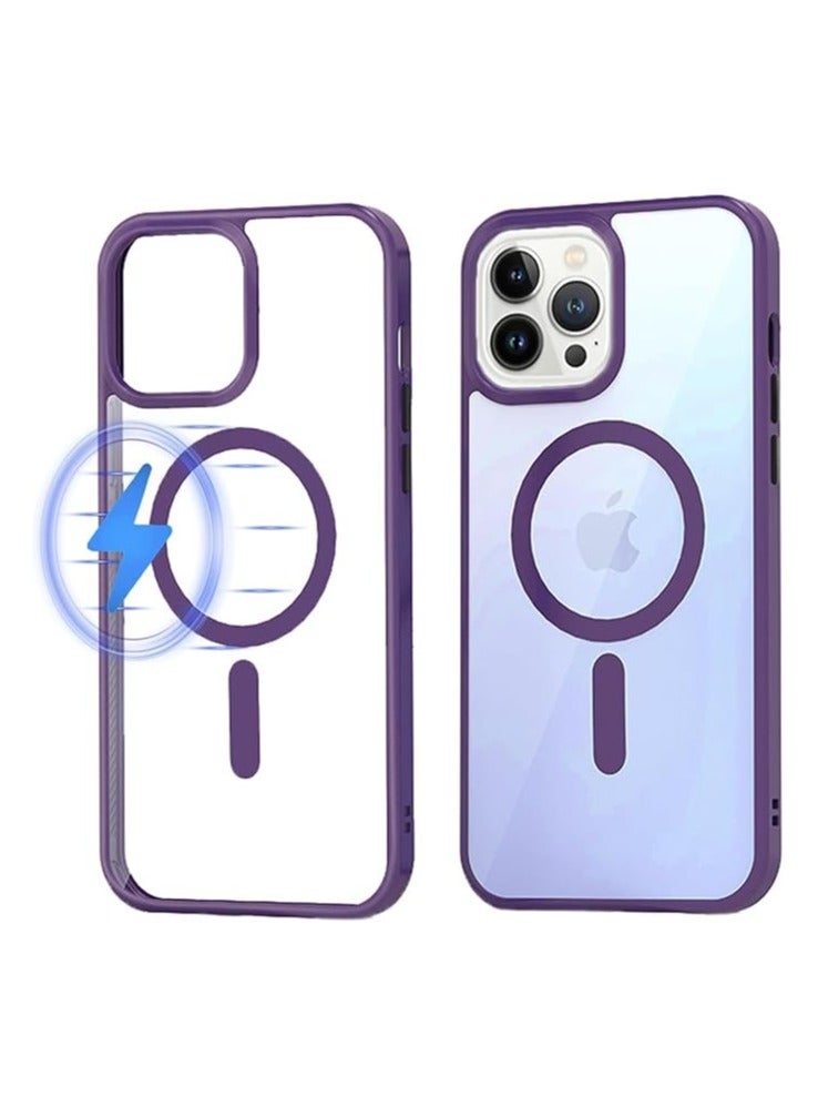 جراب حماية مغناطيسي رفيع يناسب شاحن ماج سيف مقاوم للاصفرار ومختبر ضد السقوط من الدرجة العسكرية من البولي كربونات الصلب بحواف ناعمة ومضاد للصدمات لموبايل ايفون 12 برو 6.1 بوصة، شفاف/أرجواني