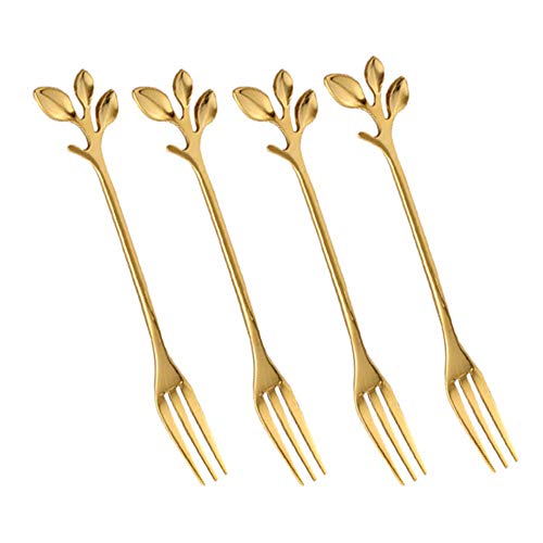 Turbokey Turbokey Appetizer Cake Fruit Forks Set of 4Gold Leaf Cocktail Picks 47 Inches Tasting Dessert Forks Kitchen Accessory Wedding Party 4 ForksGold 