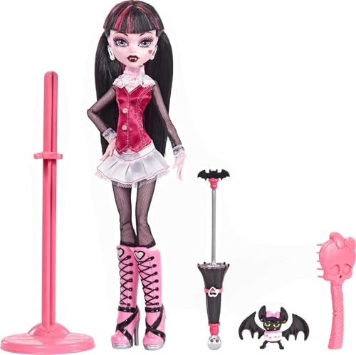 Monster High Draculaura Reproduction Doll Wearing Original Fashion & Shoes with Pet, Display Stand & Accessories, 10-5-inch Collectible Toy - Image 5
