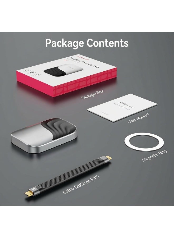 وحدة تخزين اس اس دي محمولة بسعة 512 جيجابايت، سرعة نقل 2000 ميجابايت/ثانية، USB 3.2 Gen 2 x 2 بسرعة 2 جيجابت/ثانية، متوافقة مع Thunderbolt 3/4 و USB4، تعمل مع هواتف iPhone 15 Pro/Pro Max و 16 Pro/Pro Max. - Image 2