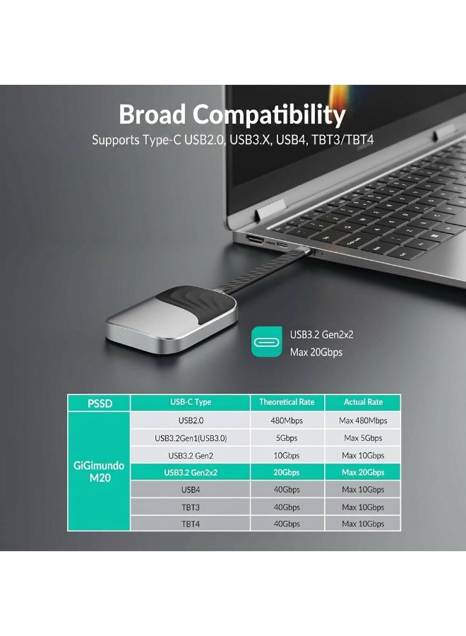 وحدة تخزين اس اس دي محمولة بسعة 512 جيجابايت، سرعة نقل 2000 ميجابايت/ثانية، USB 3.2 Gen 2 x 2 بسرعة 2 جيجابت/ثانية، متوافقة مع Thunderbolt 3/4 و USB4، تعمل مع هواتف iPhone 15 Pro/Pro Max و 16 Pro/Pro Max. - Image 4