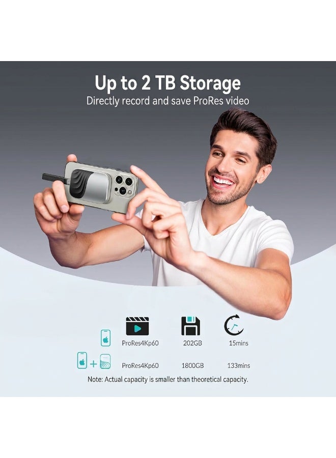 وحدة تخزين اس اس دي محمولة بسعة 512 جيجابايت، سرعة نقل 2000 ميجابايت/ثانية، USB 3.2 Gen 2 x 2 بسرعة 2 جيجابت/ثانية، متوافقة مع Thunderbolt 3/4 و USB4، تعمل مع هواتف iPhone 15 Pro/Pro Max و 16 Pro/Pro Max. - Image 5