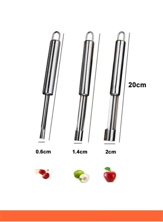 Corer and Pitter Set of 3, Multi-Function Corer and Pitter Remover Set, Stainless Steel Core Remover Tool for Apple, Pear, Cherry, Jujube, Red Dates or More with Sharp Serrated Blade - Image 3