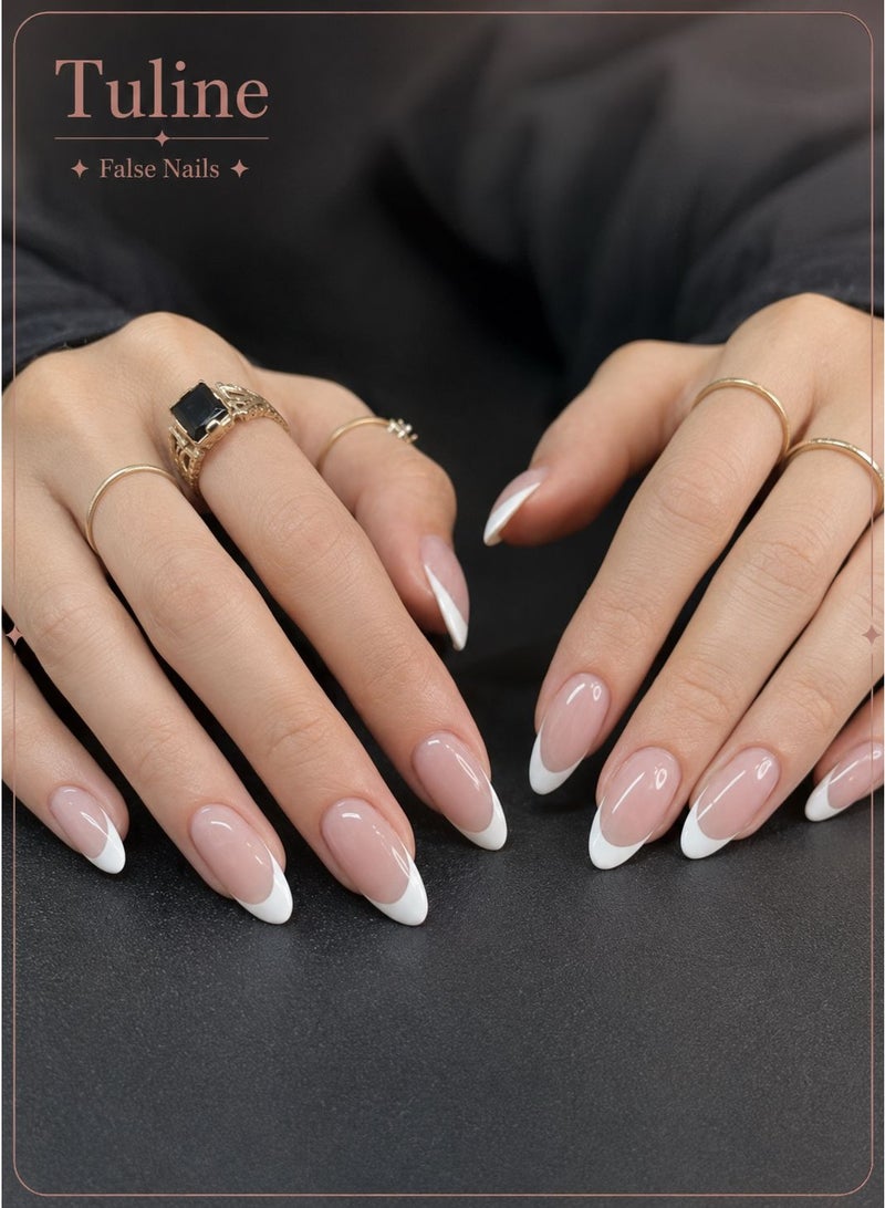 Tuline Stick On Nails Add a Romantic Touch with 24Pcs White False Nails Simple Style Mini Press On Nails Gift for Women Girls Fake Nails French False Nails - Image 1