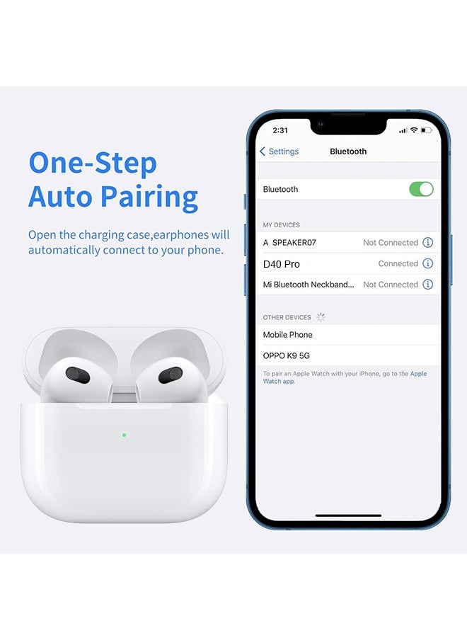 Ocean - Wireless Bluetooth Headset, Wireless Earbuds, Bluetooth Headphones, Immersive Sound, Personalized Spatial Audio, with Lightning Charging Case, White - Image 1