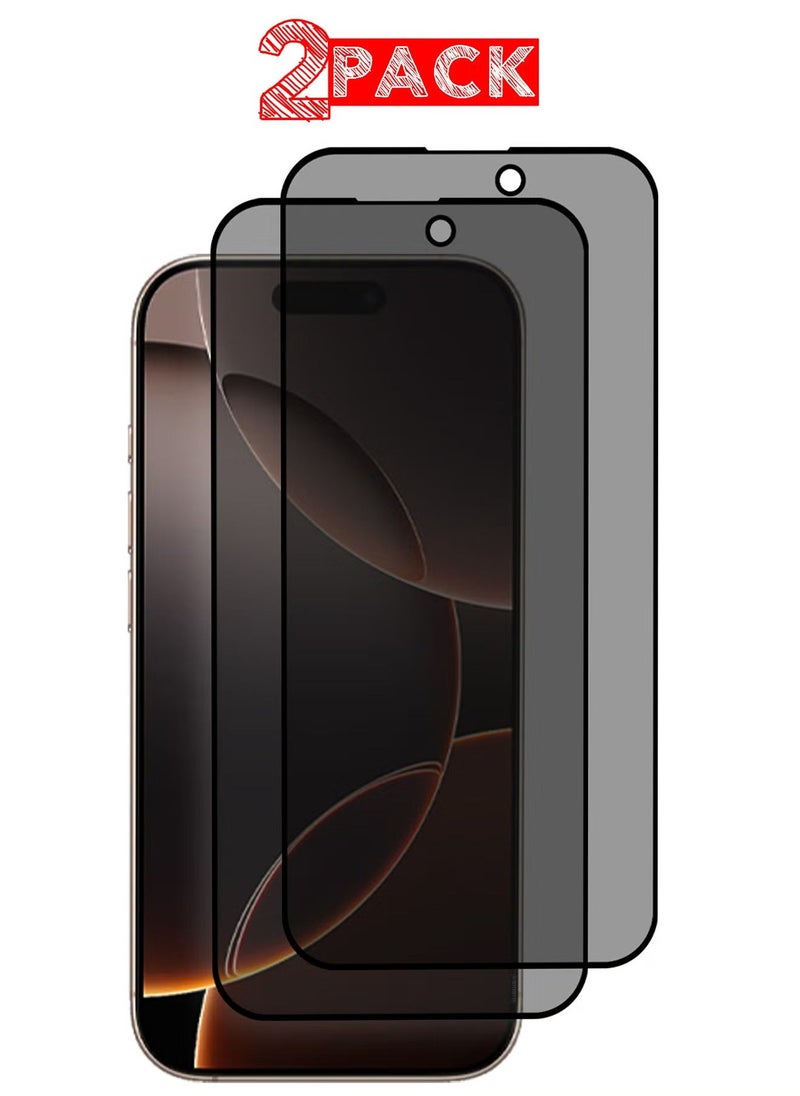 Raxoom iPhone 16 Pro Privacy Screen Protector 2-Pack â€“ Anti-Spy Tempered Glass, 9H Hardness, Case-Friendly, Black Privacy Film - Image 1