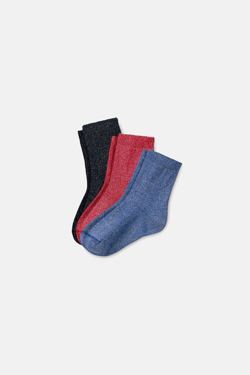 Tchibo جوارب لامعة للبنات 3 أزواج، أحمر/أزرق/بحري - Image 1