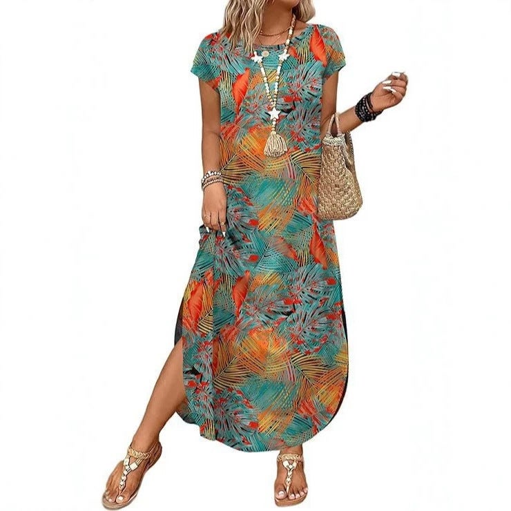 2026 Summer Dress, Cap Sleeve Round Neck Long Dress with Pockets for Women - Image 3