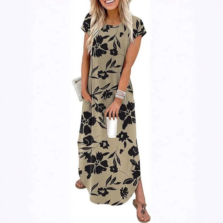 2026 Summer Dress, Cap Sleeve Round Neck Long Dress with Pockets for Women - Image 1