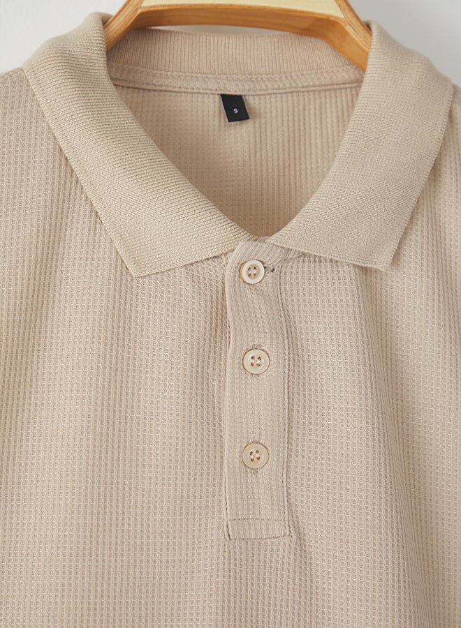 trendyol stone Oversize/Wide Cut Textured Polo Neck T-shirt - Image 4