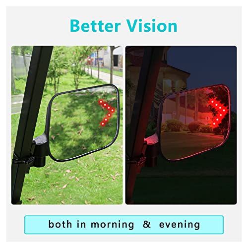 10L0L Golf Cart Side Mirrors with LED Turn Signal Blinker Light Connected to Headlight Kit, Rear View Mirror Universal for Yamaha EZGO Club Car Models - Image 5