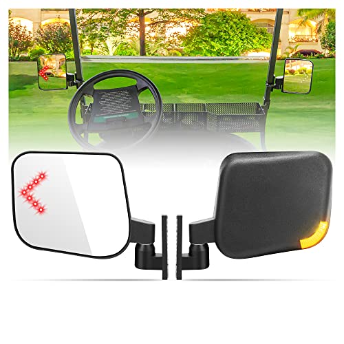10L0L Golf Cart Side Mirrors with LED Turn Signal Blinker Light Connected to Headlight Kit, Rear View Mirror Universal for Yamaha EZGO Club Car Models - Image 1