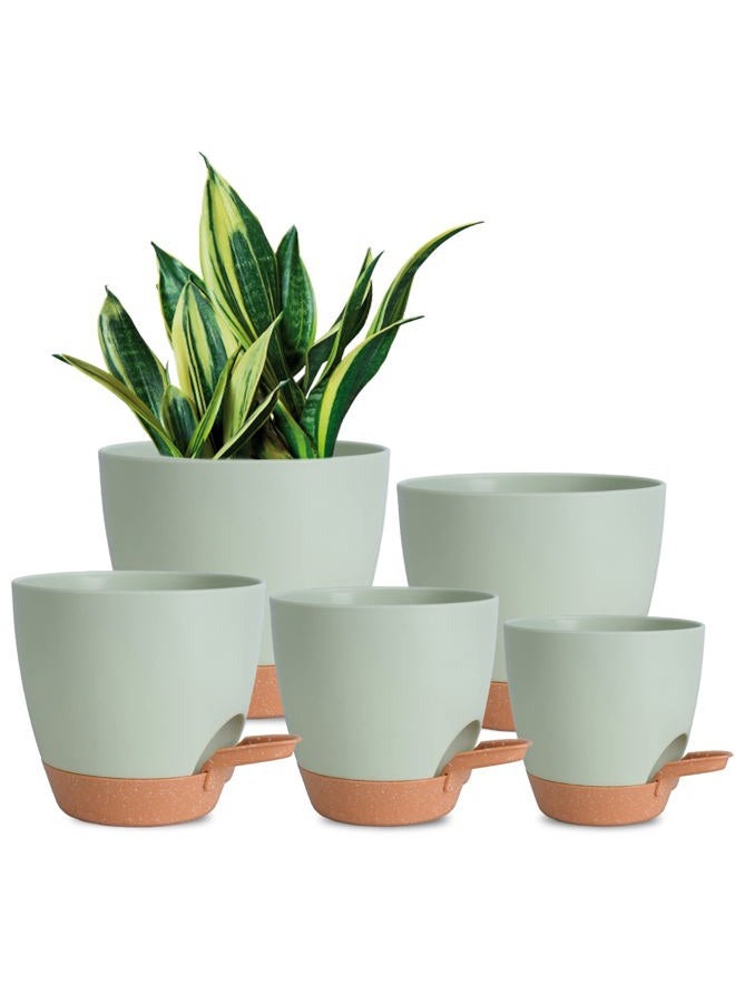Vanslogreen Plant Pots Indoor 7/6.5/6/5.5/5 Inch Self Watering Planters for Indoor Plants with Drainage Hole, Plastic Flower Pots for Succulents, African Violet (Green) - Image 1