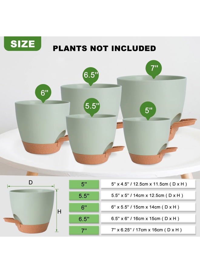 Vanslogreen Plant Pots Indoor 7/6.5/6/5.5/5 Inch Self Watering Planters for Indoor Plants with Drainage Hole, Plastic Flower Pots for Succulents, African Violet (Green) - Image 4