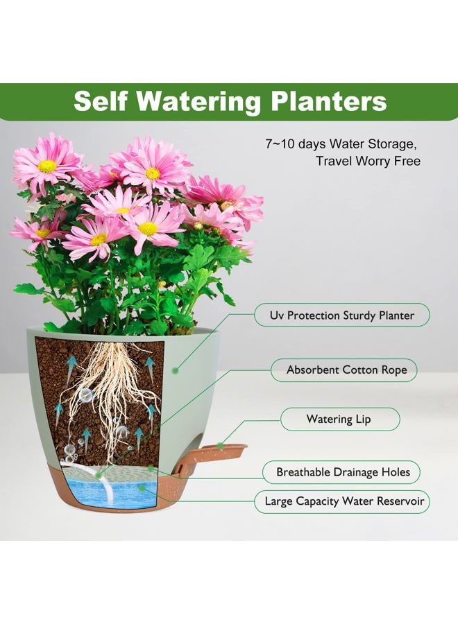Vanslogreen Plant Pots Indoor 7/6.5/6/5.5/5 Inch Self Watering Planters for Indoor Plants with Drainage Hole, Plastic Flower Pots for Succulents, African Violet (Green) - Image 3