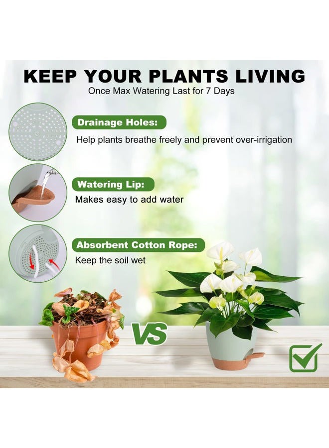 Vanslogreen Plant Pots Indoor 7/6.5/6/5.5/5 Inch Self Watering Planters for Indoor Plants with Drainage Hole, Plastic Flower Pots for Succulents, African Violet (Green) - Image 2