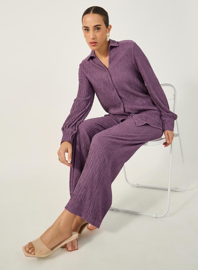 ستايلي بنطلون واسع بخصر متوسط وخصر مطاطي بنقوش بارزة - Image 1