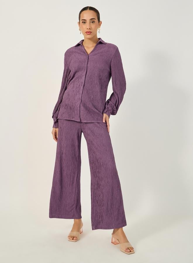 ستايلي بنطلون واسع بخصر متوسط وخصر مطاطي بنقوش بارزة - Image 3