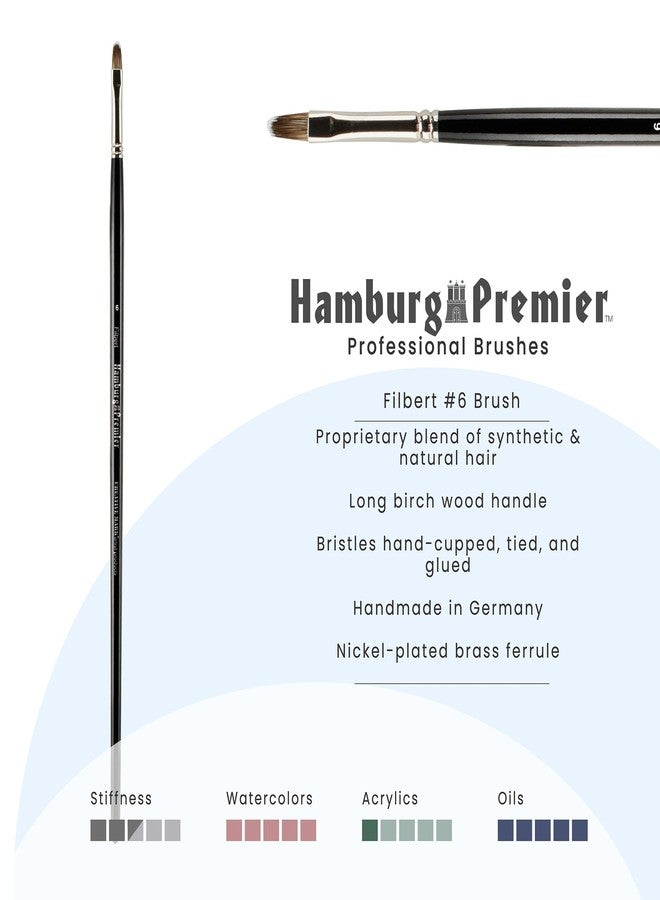 Creative Mark Hamburg Premiere Professional Oil Painting Brushes - Filbert #6 Oil Paint Brush - Handmade in Germany, Natural & Synthetic Hair Blend, Long Triple-Lacquered Birch Handle - Image 2