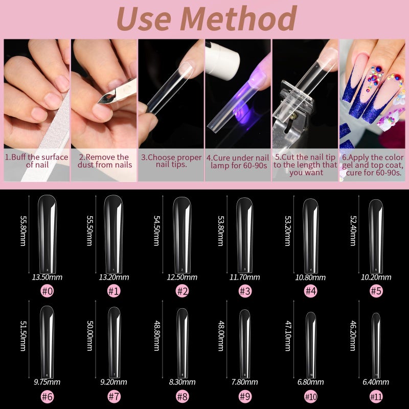 Cycullinyt 240Pcs Square Nail Tips, Long Square Soft Gel x Nail Tips, 12 Sizes Full Cover Acrylic False Nail Tips, for Beginner and Professional Home Salon Diy - Image 5