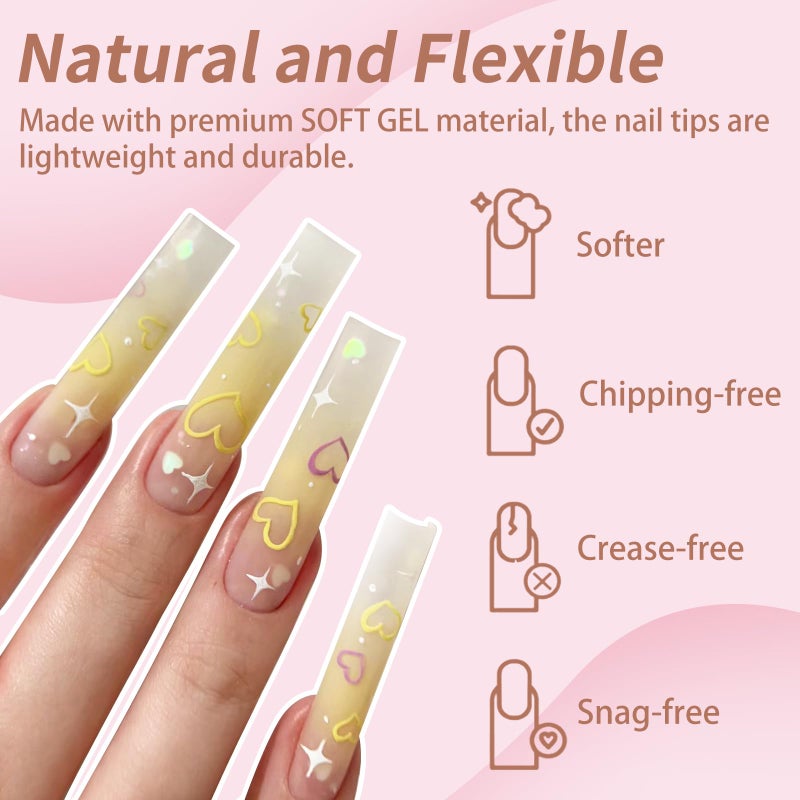 Cycullinyt 240Pcs Square Nail Tips, Long Square Soft Gel x Nail Tips, 12 Sizes Full Cover Acrylic False Nail Tips, for Beginner and Professional Home Salon Diy - Image 3