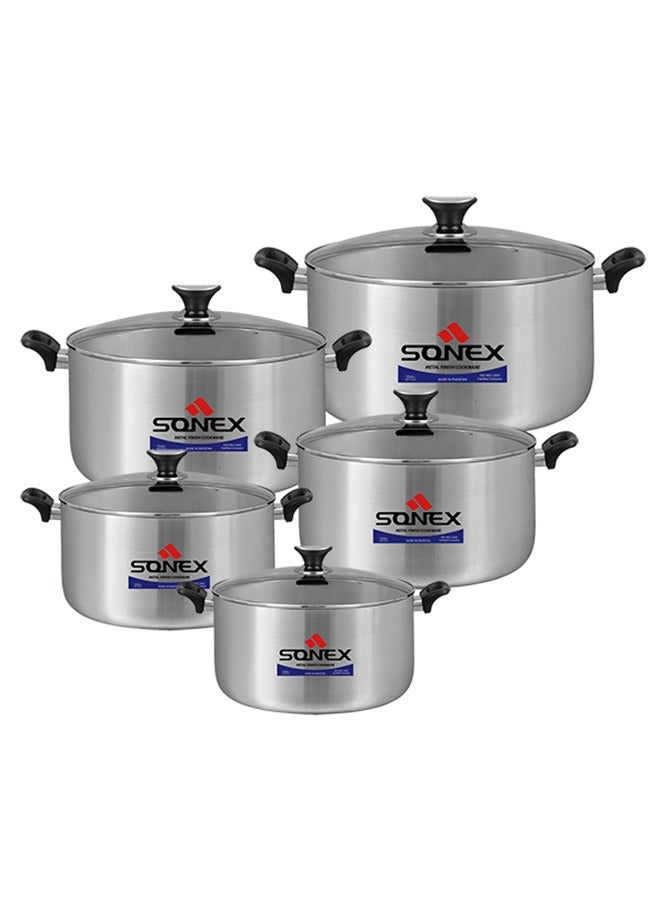 Sonex Premium Aluminium Cookware Set 5 Pcs with Glass Lid and Ergonomic Bakelite Cool Handle –  Sleek Metal Finish, Durable, Dishwasher Safe, Compact & Stackable Design, 18-26 cm (2.5 Ltr to 6 Ltr) - Image 1