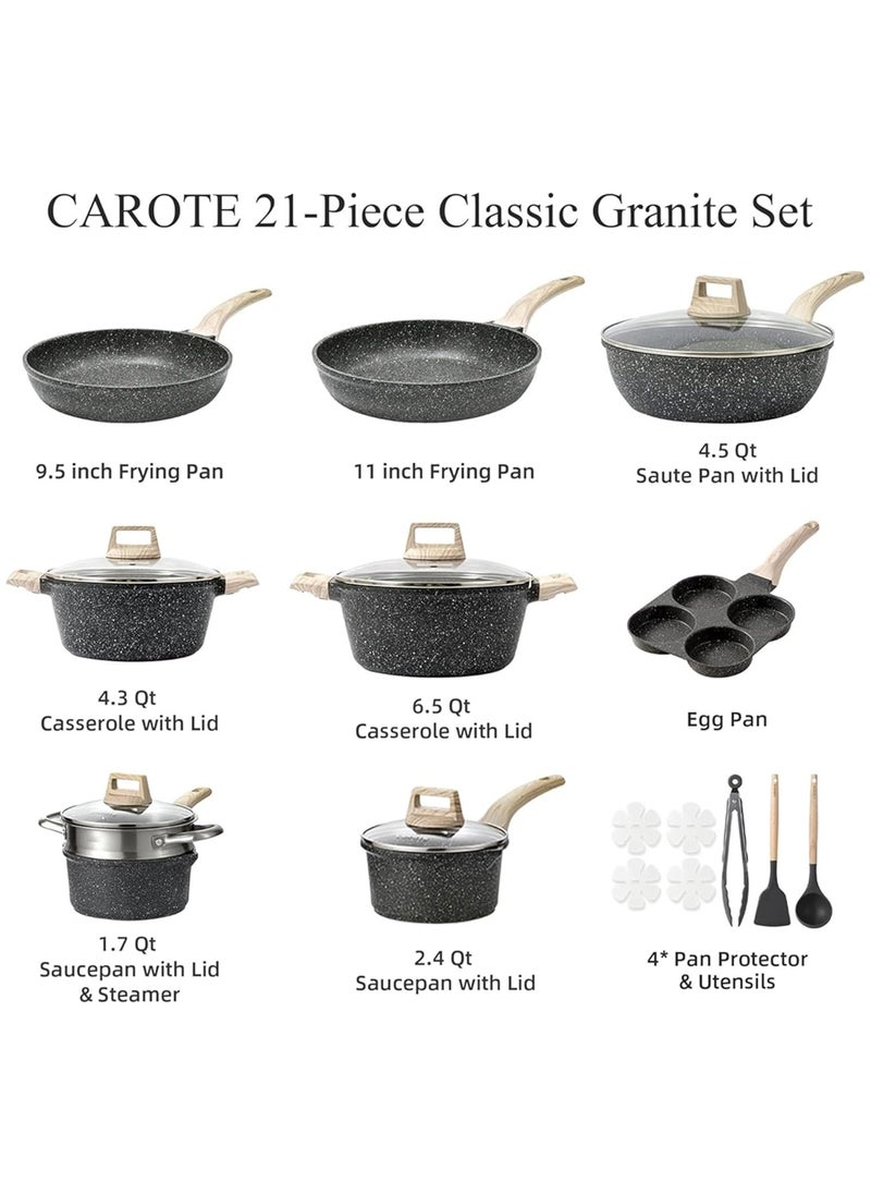 Taizz Ventures - 21-Piece Nonstick Cookware Set, White Granite Induction Pots and Pans Set | Durable Nonstick Cooking Set with Frying Pans, Saucepans, Black - Image 1