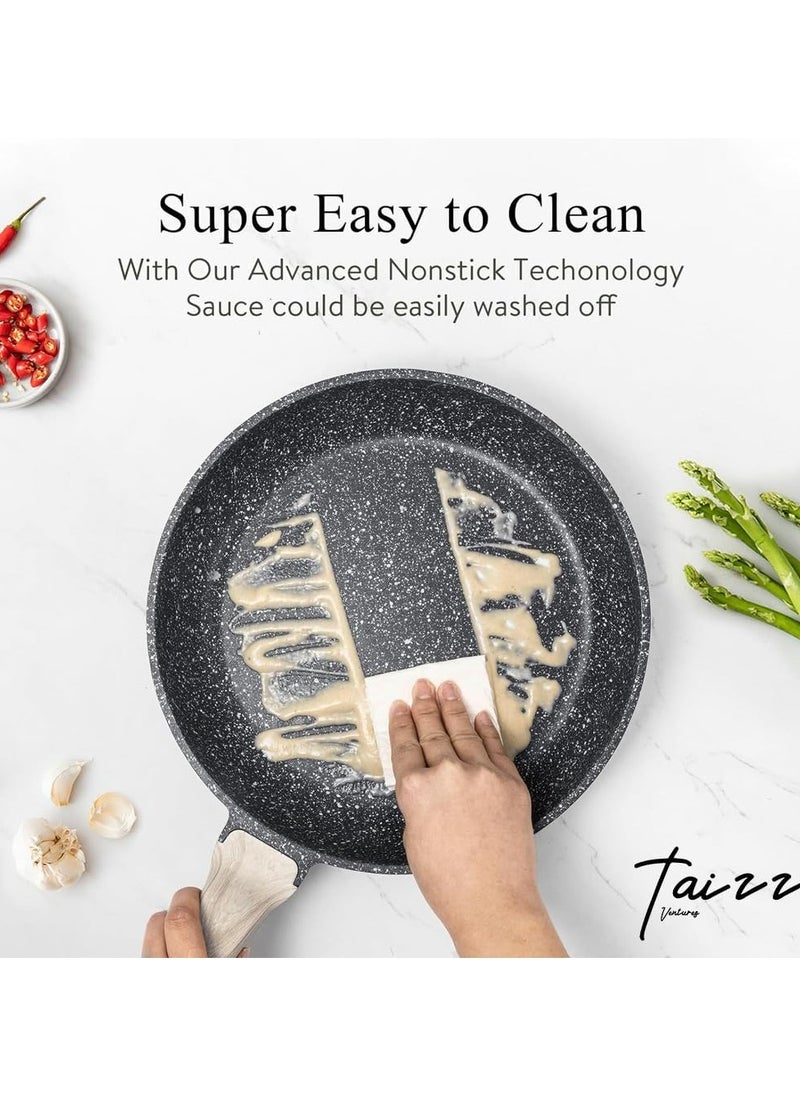 Taizz Ventures - 21-Piece Nonstick Cookware Set, White Granite Induction Pots and Pans Set | Durable Nonstick Cooking Set with Frying Pans, Saucepans, Black - Image 1