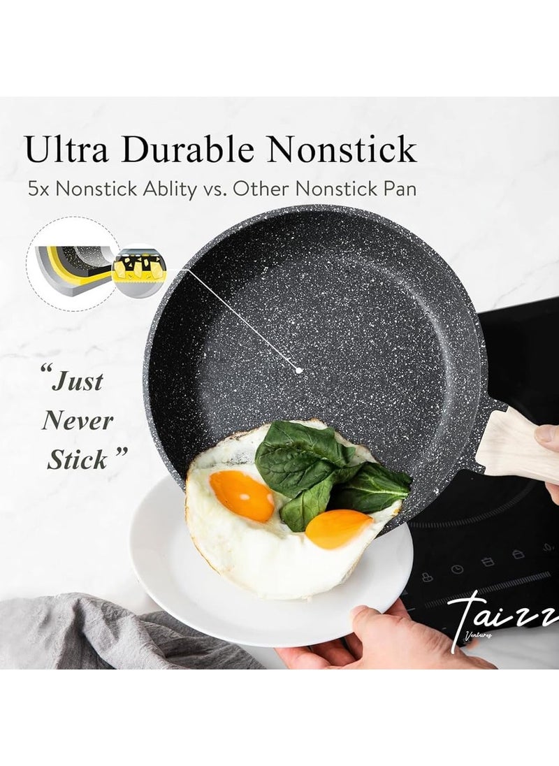 Taizz Ventures - 21-Piece Nonstick Cookware Set, White Granite Induction Pots and Pans Set | Durable Nonstick Cooking Set with Frying Pans, Saucepans, Black - Image 1