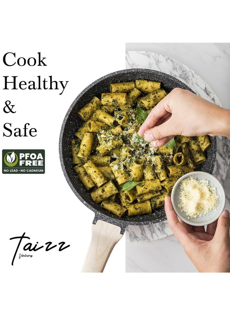 Taizz Ventures - 21-Piece Nonstick Cookware Set, White Granite Induction Pots and Pans Set | Durable Nonstick Cooking Set with Frying Pans, Saucepans, Black - Image 1