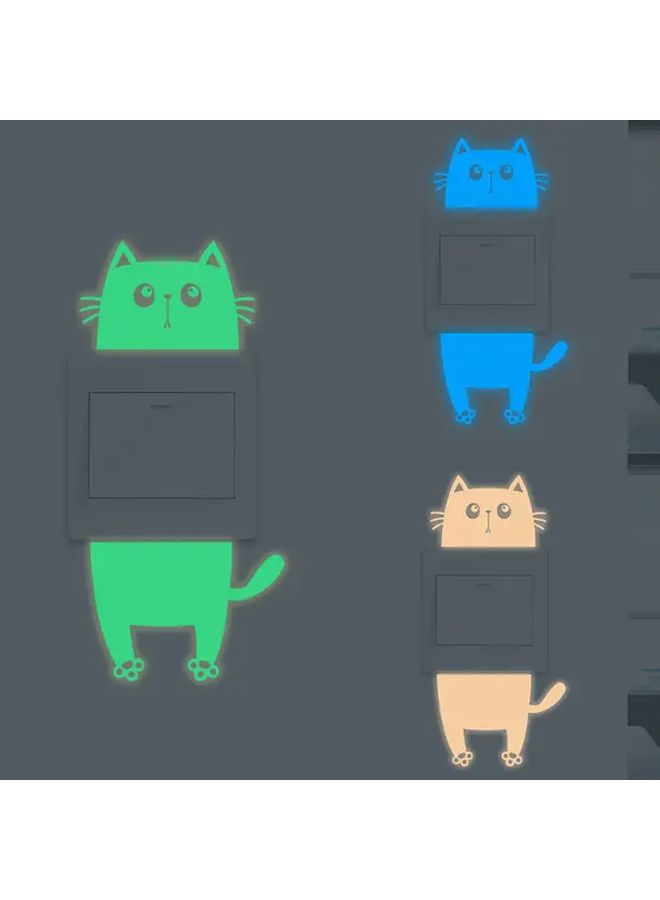Glow In The Dark Cute Cat Switch Sticker Blue Light Self Adhesive Wall Decal - Image 1