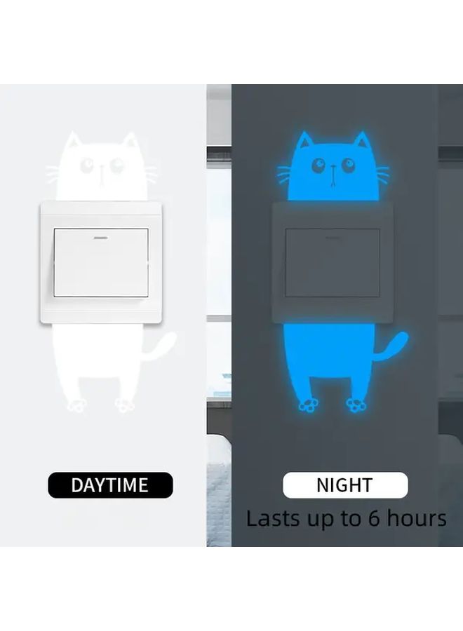 Glow In The Dark Cute Cat Switch Sticker Blue Light Self Adhesive Wall Decal - Image 5