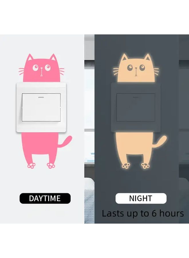 Glow In The Dark Cute Cat Switch Sticker Blue Light Self Adhesive Wall Decal - Image 4