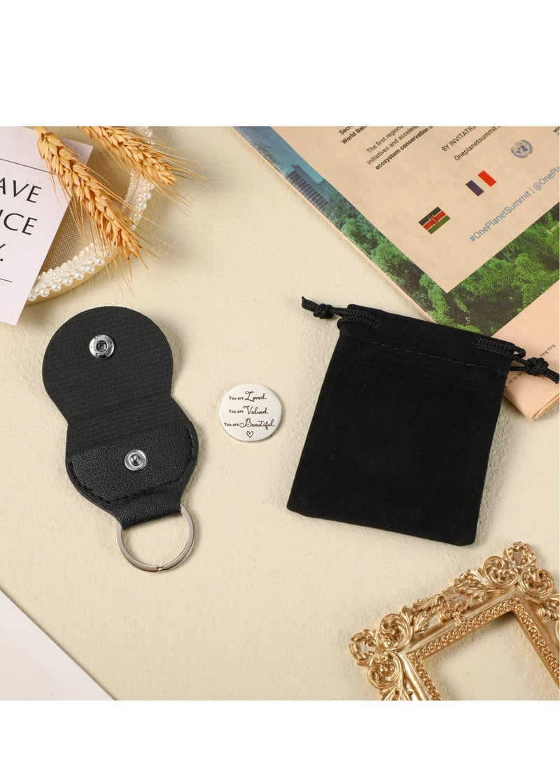 Excefore Pocket Hug Token Keychain - Long Distance Relationship Keepsake Stainless Steel Double Sided Inspirational Giftwith PU Leather Keychain - Image 5