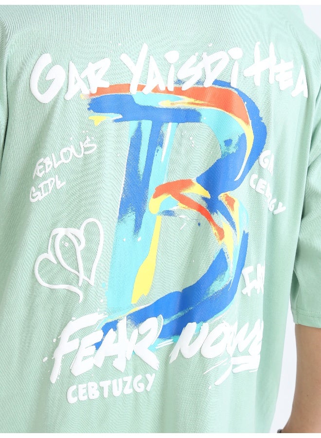 QUCO Green Oversized Printed T-Shirt for Men - Image 3