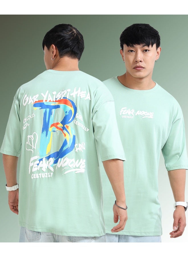 QUCO Green Oversized Printed T-Shirt for Men - Image 1