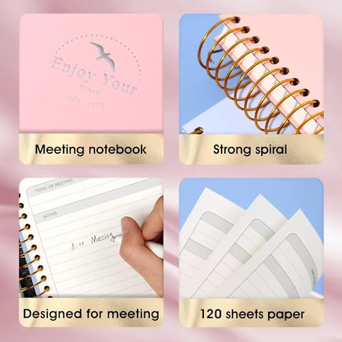 FLYING EAGLE Meeting Notebook for Work with Action Items 240 pages Meeting Planner Organizer for Office Meeting Agenda Book Spiral Meeting Notes Notebook for Women Men, A4 Pink - Image 4