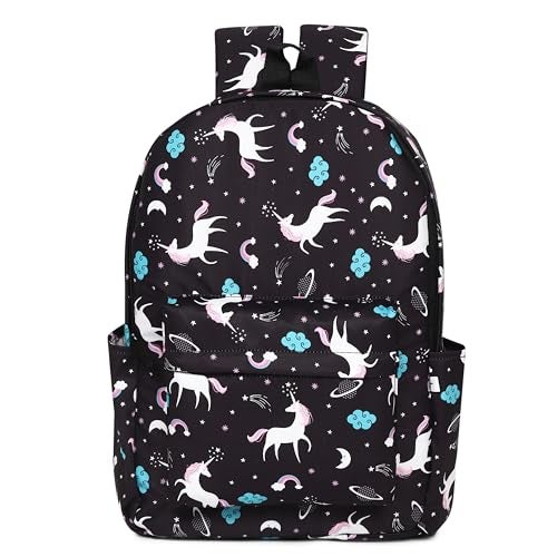 MELVIS 20L Backpack School Bag For Travel With Bottle Compartment | Trendy Water Resistant High Storage Bag For Men & Women | Boys & Girls Laptop Printed Backpack For College Gift (Black Unicorn) - Image 1