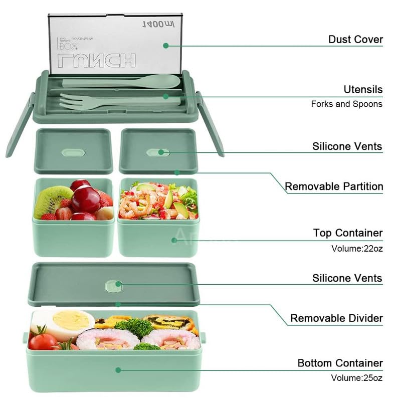 Anshri 3 Compartment Lunch Box Tiffin Box for Office MenWomenkids Lunch Box Microwave Safe Leak Proof Removable SchoolGardenTravel Lunch Boxes Pista1400 Ml Pack of 1 - Image 3