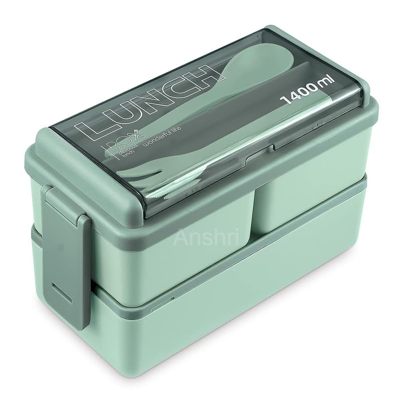 Anshri 3 Compartment Lunch Box Tiffin Box for Office MenWomenkids Lunch Box Microwave Safe Leak Proof Removable SchoolGardenTravel Lunch Boxes Pista1400 Ml Pack of 1 - Image 1