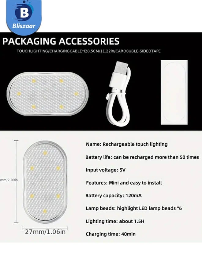 مصابيح LED لاسلكية للديكور الداخلي للسيارة - مصباح سقف قابل للشحن عن طريق USB، مصباح يدوي للقراءة اليدوية ومصباح باب للإضاءة الليلية