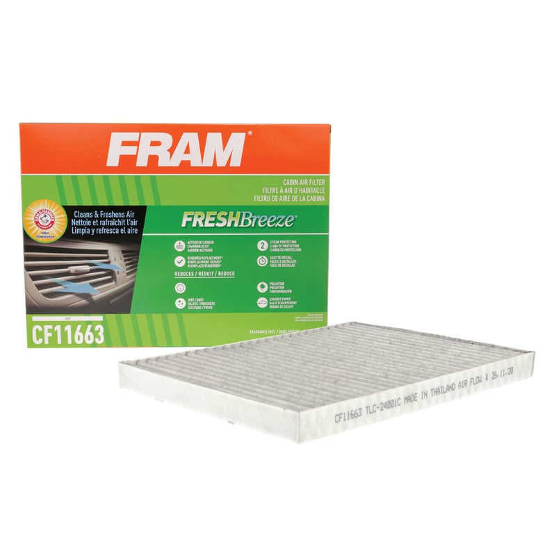 FRAM Fresh Breeze Cabin Air Filter with Arm Hammer Baking Soda CF11663 for Select Buick Chevrolet GMC and Saturn Vehicles white