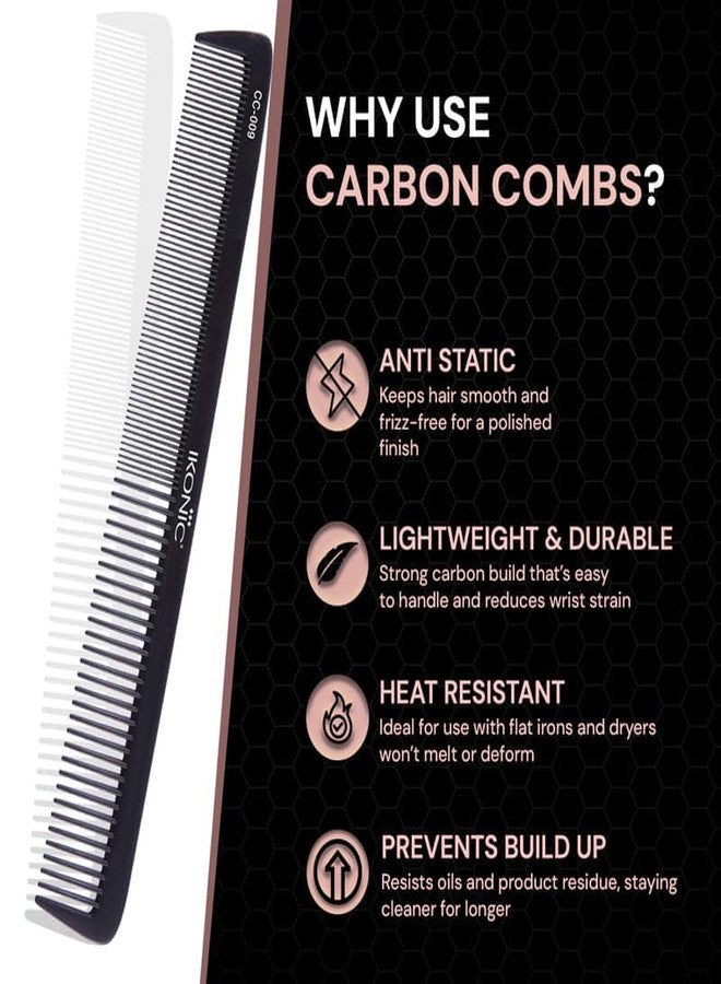 IKONIC CARBON COMB - CC-009 BLACK with Ionic Coating for Static free Styling, evenly spread out teeth and a straight top hold for easy switches between thin and regular sections of hair - Image 2