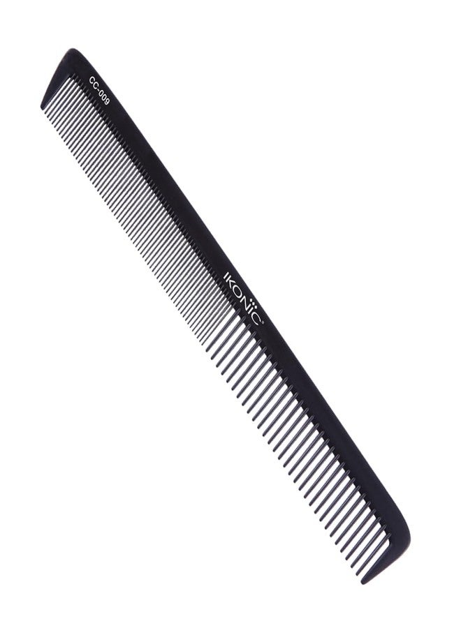 IKONIC CARBON COMB - CC-009 BLACK with Ionic Coating for Static free Styling, evenly spread out teeth and a straight top hold for easy switches between thin and regular sections of hair - Image 1
