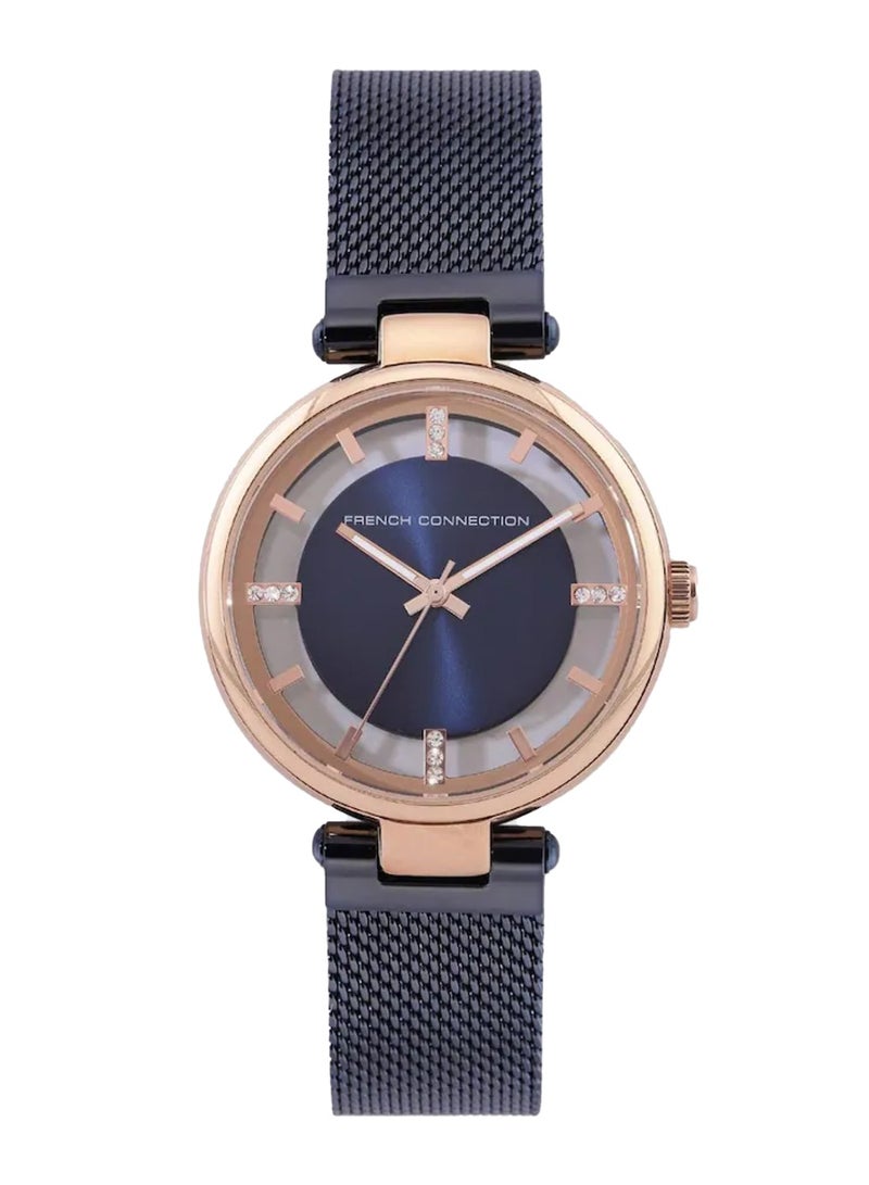 French Connection ساعة نسائية أنالوج كوارتز بمينا زرقاء من الفولاذ المقاوم للصدأ - Image 1