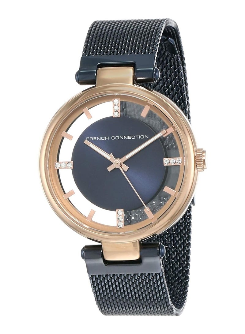 French Connection ساعة نسائية أنالوج كوارتز بمينا زرقاء من الفولاذ المقاوم للصدأ - Image 2