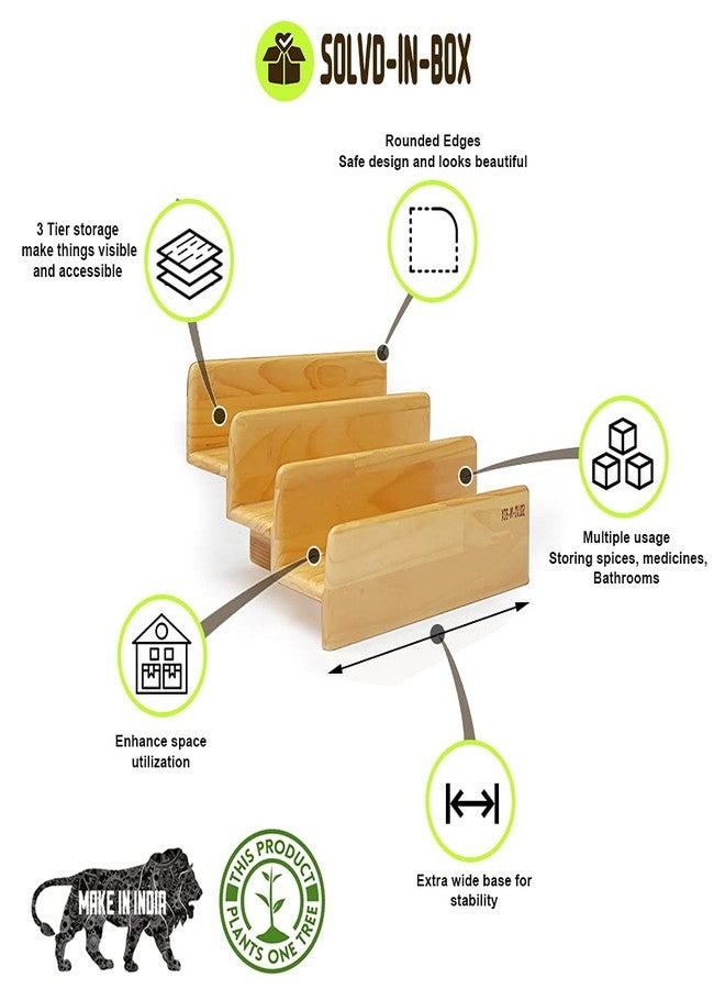 SOLVD-IN-BOX 3 Shelf Spice Bottle Stand, Wooden 3 Tier Kitchen Container Storage Rack, Counter Top Masala Organizer Stand, 2 Tier Storage Shelf for Kitchen Cupboard Cabinet & Pantry Use - Image 2