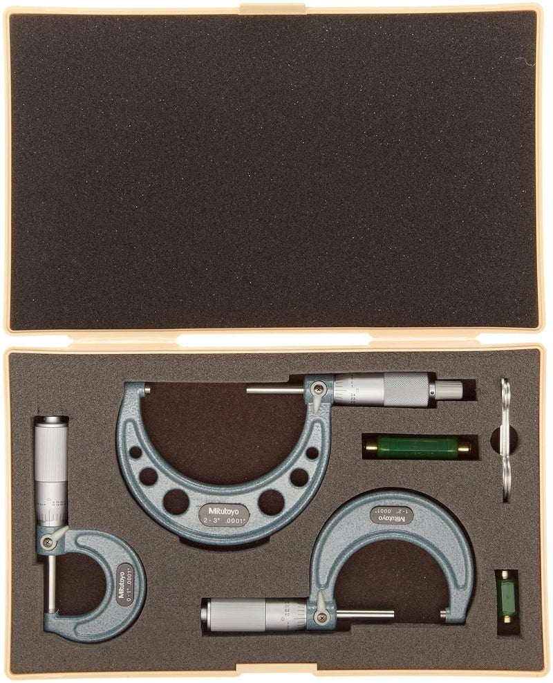 Mitutoyo Mitutoyo 103922 Outside Micrometer Set with Standards 03 Range 00001 Graduation 3 Piece Set Silver  - Image 2