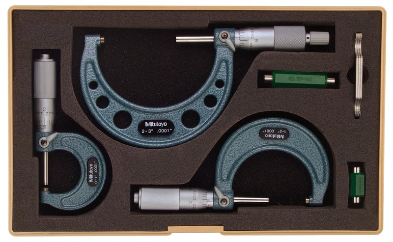 Mitutoyo Mitutoyo 103922 Outside Micrometer Set with Standards 03 Range 00001 Graduation 3 Piece Set Silver  - Image 1